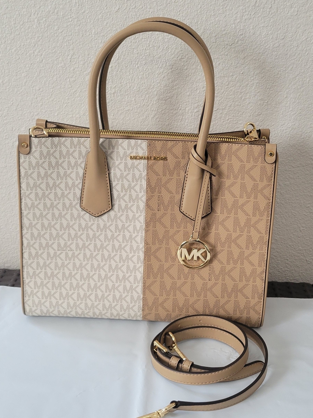 Michael Kors Two-Tone Beige Signature Satchel